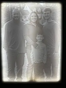 Lithofane - Image Description Showcases a Family Photo in Black and White Settings