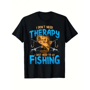 Men's Oversized Short-Sleeve Round Neck T-Shirt, Funny "I Don't Need Relax I Just Need Fishing" Slogan Graphic Tee, Lightweight Breathable Menswear, Casual Summer Outdoor Fishing Shirt, Plus Size Gift for Mom (Mother's Day) Streetwear Vintage