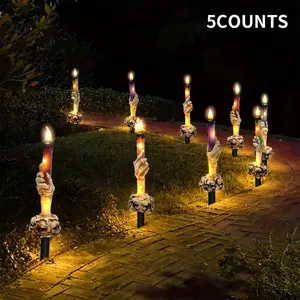 Solar Powered Skull Candle Light, 1 Box Halloween Themed Decorative Light, Outdoor Garden Decoration for Lawn, Front Porch, Yard, Garden, Ornaments