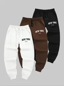 Men's Spring New York Print Jogger Pants Set Sweatpants with Drawstrings, 3-Piece Fitted Outdoor Sports Pants for Summer and Fall, Casual Athletic Jogging