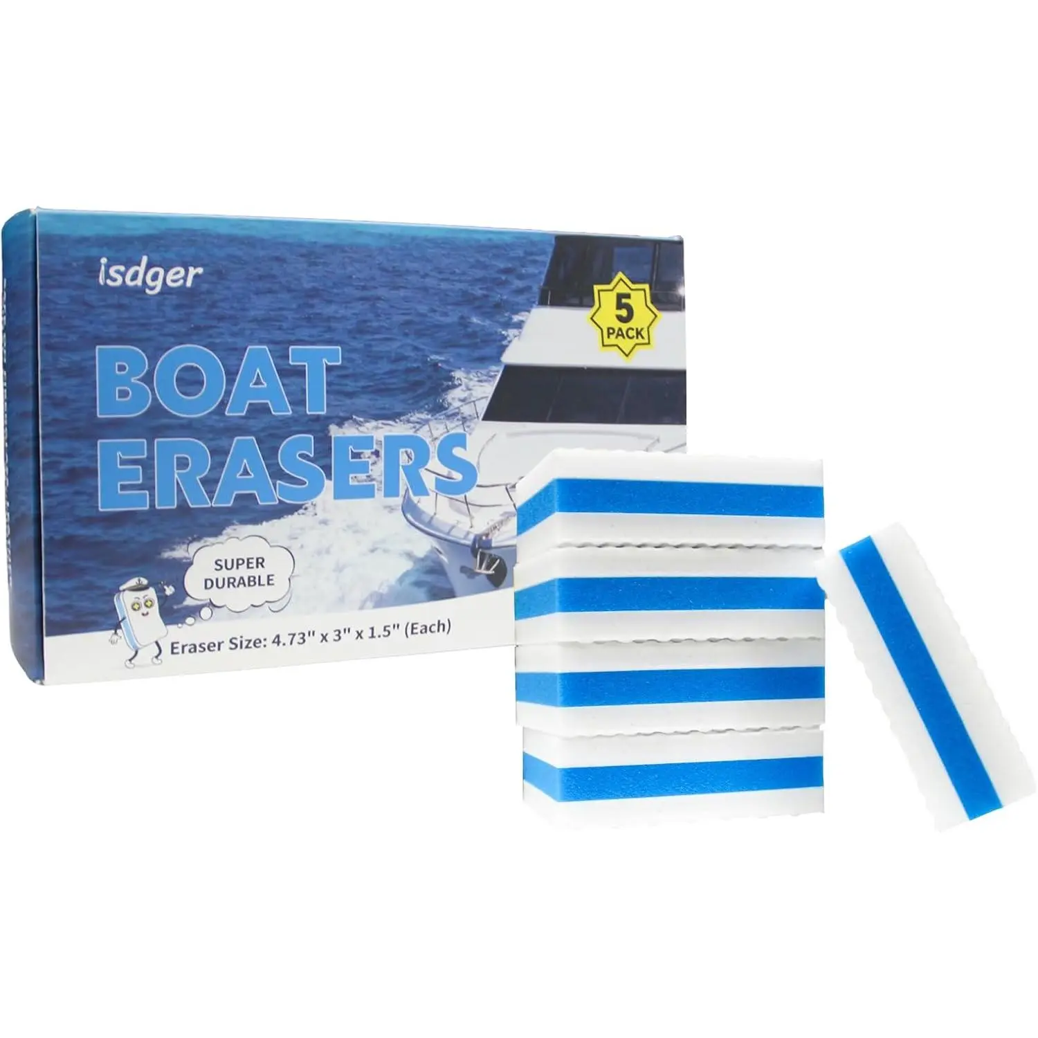 Non-Toxic Eraser Sponges, 5-Pack Boat Maintenance Cleaning Tools - Just Add Water for Scuff Marks, Dirt & Grime, Boating Accessory Gift for Dads