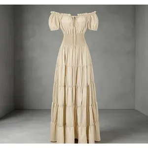 Renaissance Dress Costume for Women - Smocked Long Dresses Chemise Medieval Pirate Peasant Maxi Dress for Cosplay & Party Wear