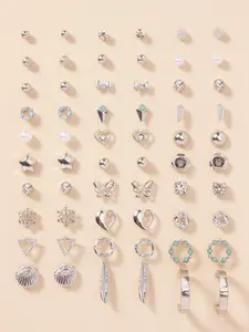 30 Pairs Fashion Elegant Rhinestone Decorated Stud Earrings, Heart & Butterfly & Leaf Design Earrings, Casual Jewelry for Women