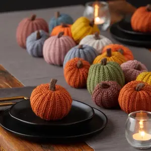 Knit Pumpkins Set of 3 for Fall Decorating and Dining Table Bowl Filler