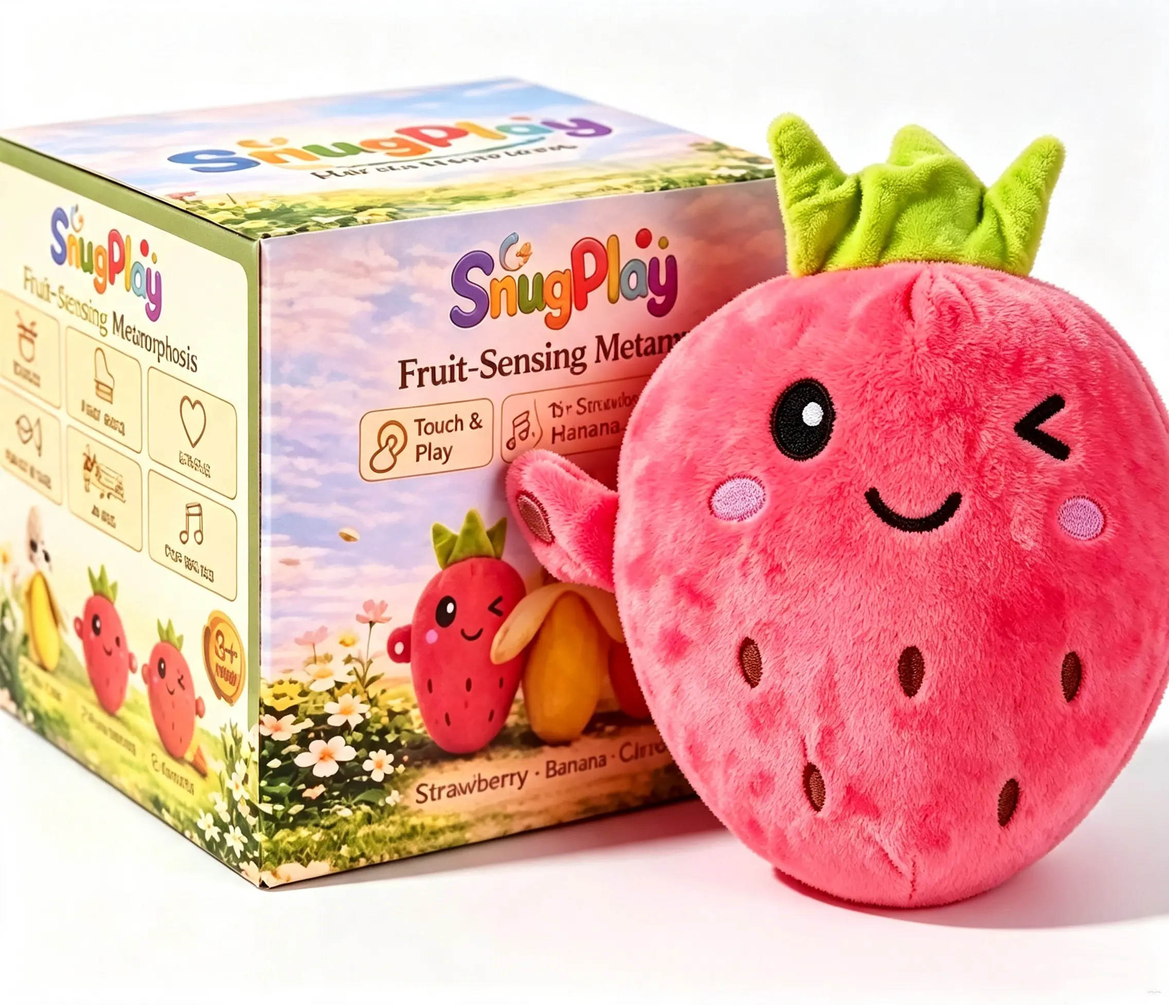 Motion Activated Sound Interactive Plush Set, Botanical Character Collection - Strawberry, Banana & Carrot, Tactile Touch Activated Toy, Novelty Interactive Plush for Social Games & Gifting