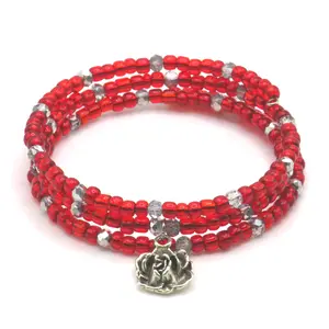 Rose Charm Memory Wire Wrap Bracelet Handmade Rose Jewelry