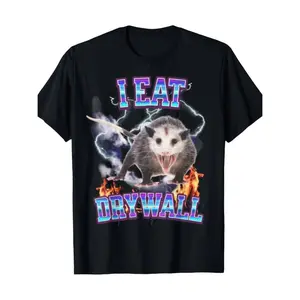 Summer t Shirts Cotton T-Shirt with Funny Possum Graphic - "I Eat Drywall" Casual Crew Neck Short Sleeve
