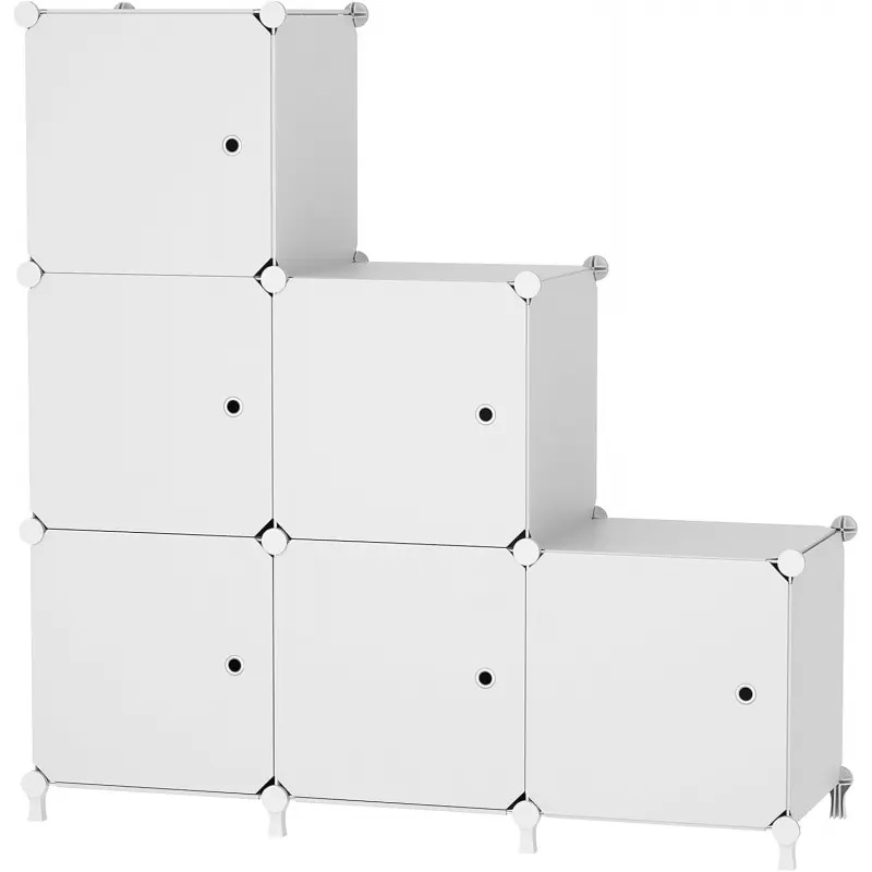 Modular 6-Cube Storage Organizer with Doors, DIY Stackable Plastic Clothes Organizer for Bedroom & Under Stairs, Each Compartment 30x30x [specify unit]
