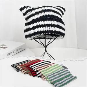 Cute Cat Ear Beanie Lazy Style Y2k Beanies, Winter Warm Crochet Hats for Women Girls Boys