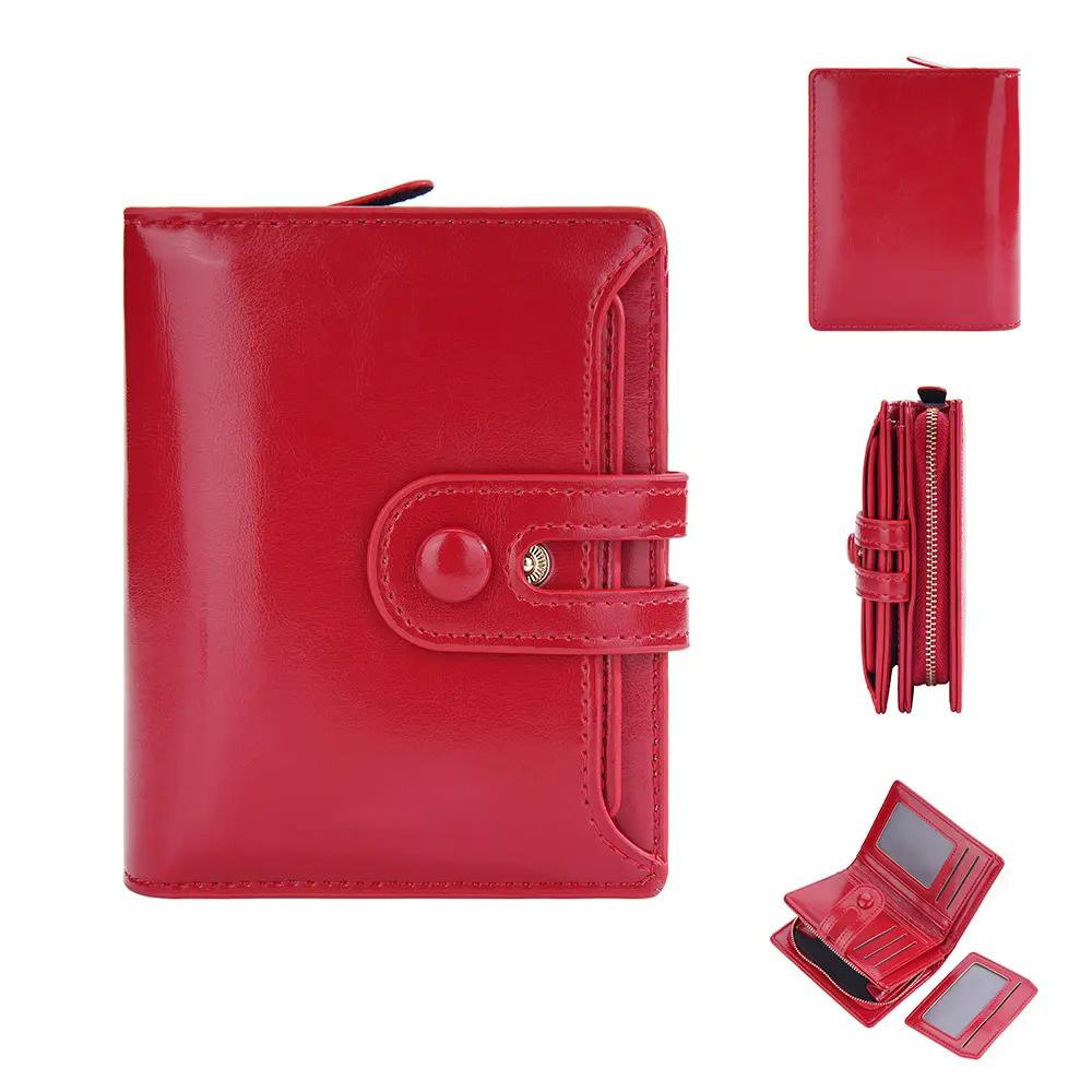 Women’s Slim Trifold RFID Blocking Waxed Leather Mini Wallets, Compact Purse with Coin Pocket & Card Holder for Students & Everyday Use (Sports & Outdoor Accessories) summerwins