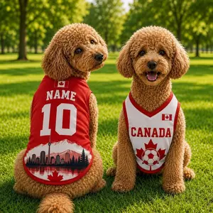 Canada Dog Soccer Jersey, Custom Canadian Flag Pet Shirt, Red & White Poodle Outfit, Personalized Dog Sports Fan Apparel, dog lover gift