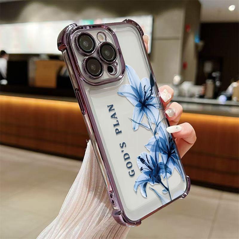 God's Plan Divine Purpose Blue Lily Illustration Phone Case. FourReinforced Corners Effectively Buffer Falling Impact, Wear-Resistant Ink Makes Pattern Not Easy To Fade. Suitable for iPhone 17.16.15.14.13.12.