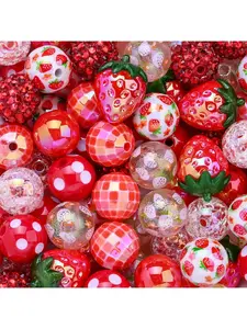 20-Piece Classic Strawberry Series Glossy Red Bead Set | Fun Disco Ball Retro Polka Dot Resin Beads, Acrylic Bead Mix, Diy Beading, Perfect for DIY Jewelry Making, Ideal Gift for Best Friends | Exclusive Prime Day Special Offer