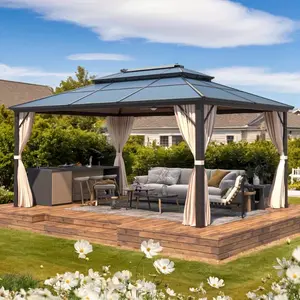 12'x16' Double Roof Hardtop Gazebo, Outdoor Polycarbonate Roof Gazebo with Aluminum Frame, for Backyard, Deck, Patio and Party