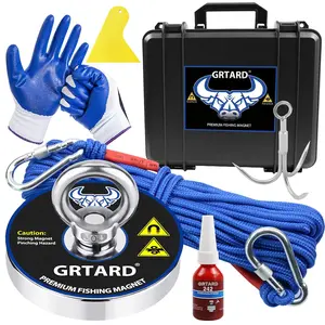 700LBS Magnet Fishing Kit, Super Neodymium Fishing Magnets, Complete Fishing Magnet Kit with Case, Magnets, 20m (65 Ft) Rope, Carabiner, Protective Gloves, Grappling Hook