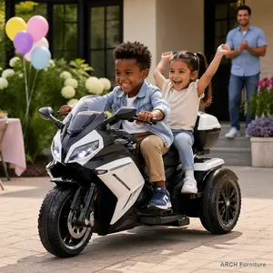 ARCH 12V Two motors Kids Ride On Level Up Two-seater  Electric Motorcycle,Three-wheel Toy w/Music,Bluetooth,USB,Backseat flip adult seat,Portable Storage Hooks&Oversized  Trunk,LED Headlight  For Kids 3-6.