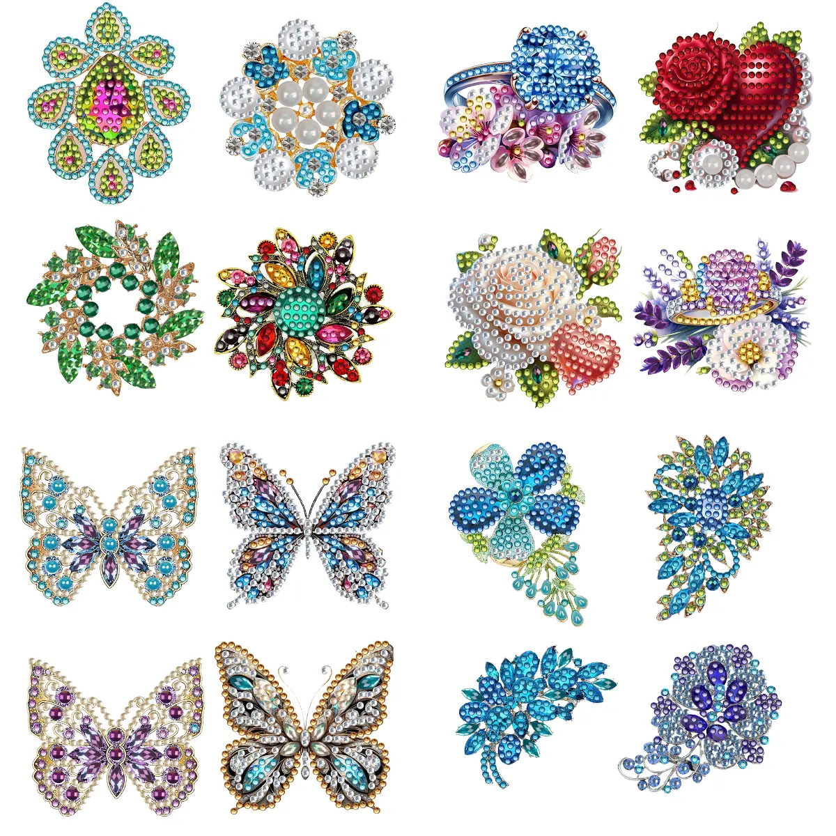 4Pcs Butterfly / Mandala / Flower Diamond Painting Brooch Jewelry Kit DIY Diamond Pins