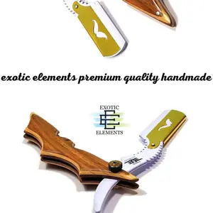 White and Gold Stainless Steel Barber Shaving and Hair Cutting Straight Edge Razor