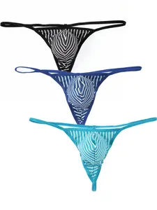 3pcs Men's Ultra-Thin Striped Underwear Set, Transparent Elastic Fashion Briefs, Breathable Comfort Summer Shorts, 3-Pack