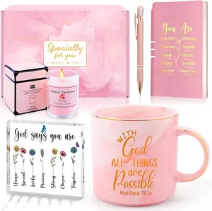 Perpetily Christian Gifts for Women Faith Based Gift Bible Verse Religious Gifts for Girl Catholic Baptism Inspirational Spiritual Gift Sister Friend Wife Mom With God All Things Are Possible Mug Set