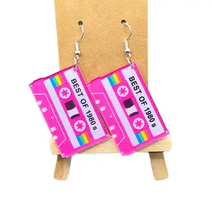 Hot Pink I Love the 80s Cassette Tape Earrings - Retro Style Best of 1980s Design for Music Lovers