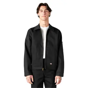 Dickies Men's Original Classic Cotton Military Cut Eisenhower Jacket - Casual All-Seasons Menswear Coat, Plain Long-Sleeve Unlined Workwear Top, Black Premium Fabric Outerwear with Brass Zipper and Pocket