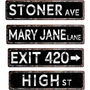 Funny Tin Signs Weed Accessories Man Cave Decor Signs For Bedroom Cool Room Decor For Guys Stoner Ave Street Tin Sign 420 Accessories Funny Stoner For Men Cool Stuff For Your Bedroom Garage 4x16 In