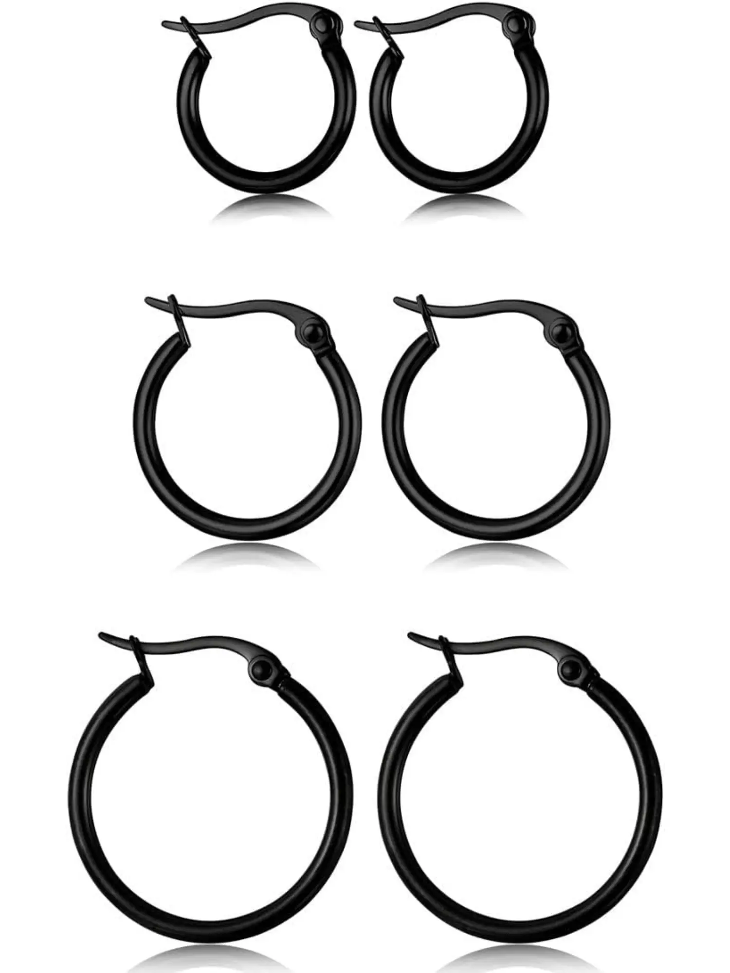 3 Pairs Stainless Steel Hoop Earrings Set for Women Mens Black Silver Gold Small Hoop Earring, Lightweight Click-Top Hoops Piercing 10-20MM Hoop Earring Sets Earrings Jewelry