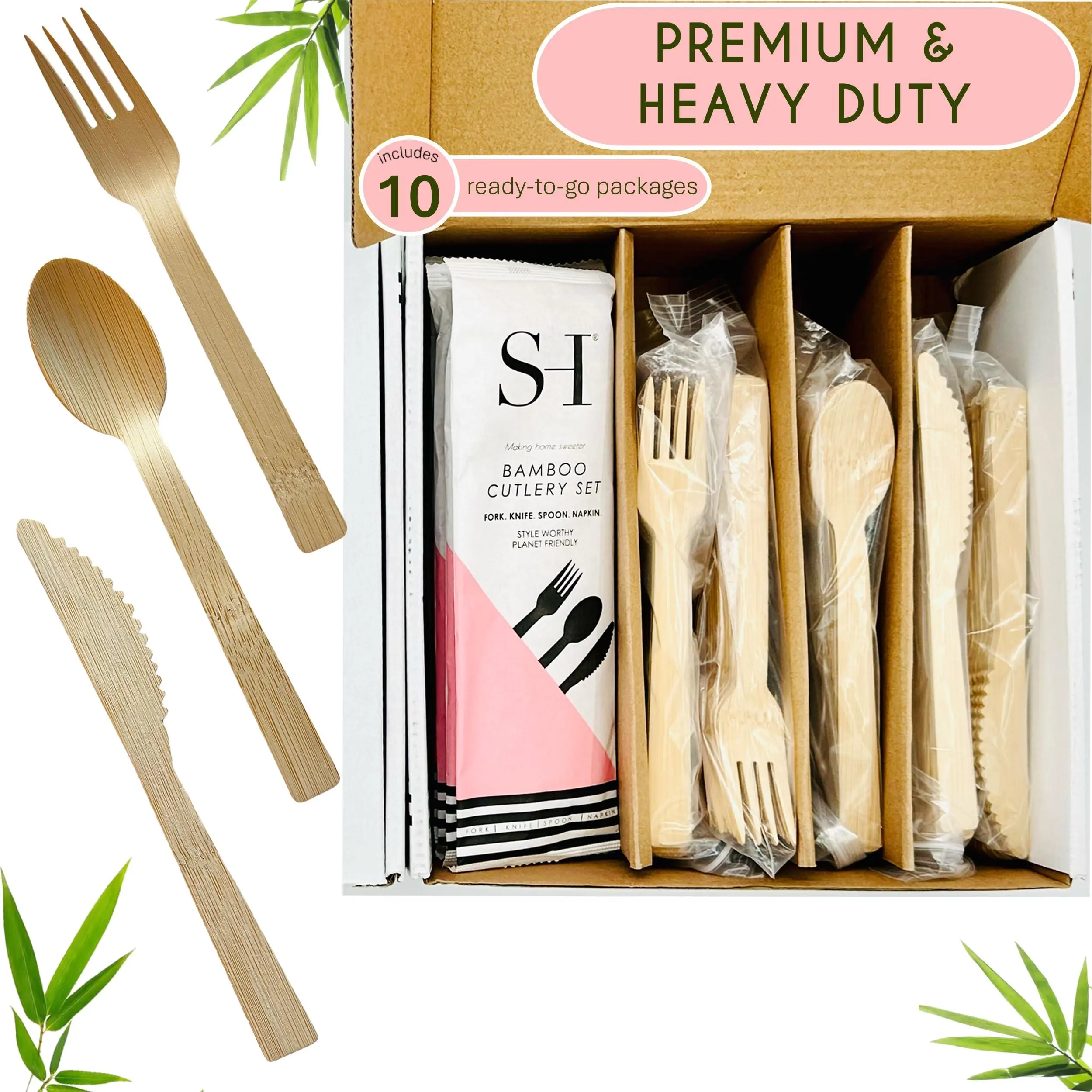 Sweet Home Utensils Disposable Set Of 180 70 Forks 40 Spoons And Compostable - Biodegradable Cutlery For Party Camping Travel & More