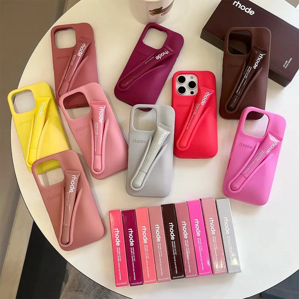 2 in 1 Lip Balm Holder Case for iPhone 11 12 13 14 15 16 17 Pro Max, Cute Silicone Protective Phone Cover