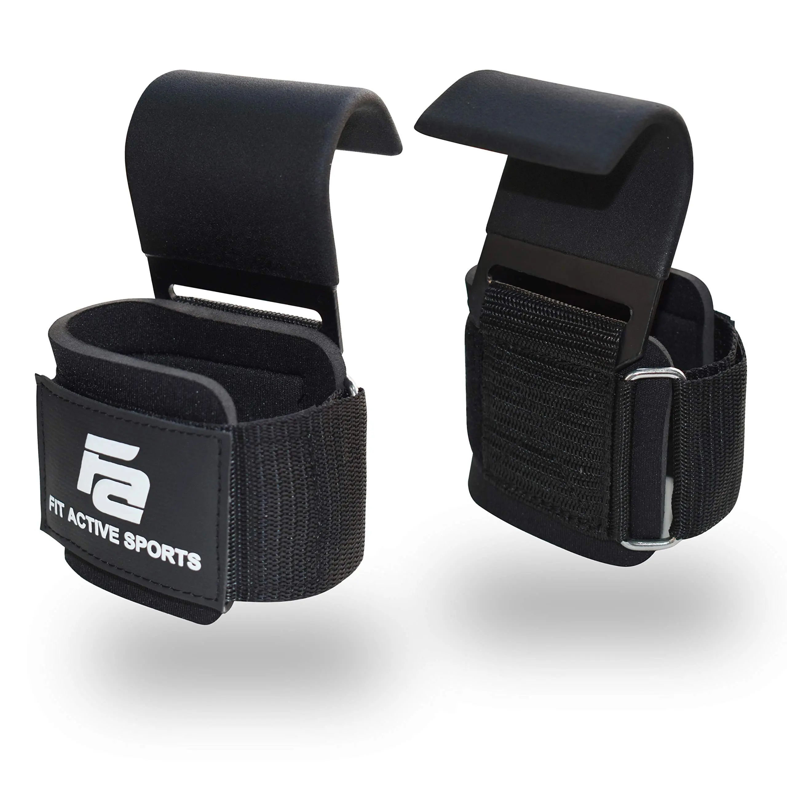Fit Active Sports Heavy Duty Steel Weight Lifting Hooks with Padded Wrist Straps for Barbell Deadlift