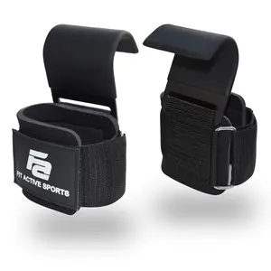Fit Active Sports Heavy Duty Steel Weight Lifting Hooks with Padded Wrist Straps for Barbell Deadlift