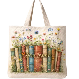 Personalized Book Lover Quilted Tote Bag - Literary Theme Everyday Tote Bag for Reading, Library, Daily Use