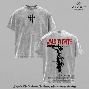Walk In Faith Vintage Washed Oversized Christian T-Shirt, Proverbs 16:9 Scripture Graphic Tee, Heavy Cotton Dark Faith Streetwear Top, Unisex Retro Worship Shirt for Believers