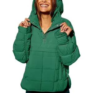FMEYOA Womens Oversized Puffer Jacket Quilted Dolman Hoodies Pullover Long Sleeve Lightweight Warm Tops Coat