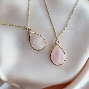 ROSE QUARTZ | 14K Gold Adjustable Cable Chain Pendant Necklace