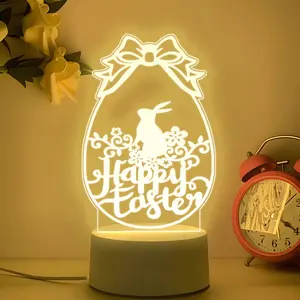 Easter Egg Theme Night Light, Cute Bunny Pattern with Happy Easter Blessing, USB Plug-In-Use, Switch Control, Desktop Decoration