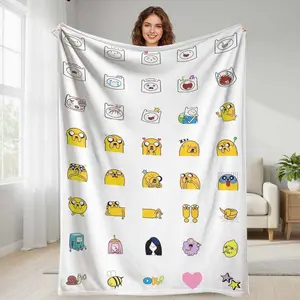 adventure time Cartoon  Flannel Blanket Cute Character Print Soft Warm Lightweight Cozy Throw Blanket for Bedroom Living Room Sofa Office Gift Home Décor Movie Night Camping