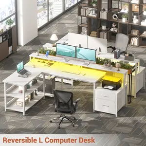 Cyclysio L Shaped Desk with File Drawer, 72.8" Reversible L Shaped Computer Desk with Power Outlet & LED Strip, Gaming Desk with Long Monitor Stand, Office Desk Corner Desk with Storage Shelf,