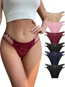 DORSU 6PCS Women's High-Waist Lace Panties with Diamond Waistband LOVE Letter Valentine's Day Gift Solid Color Low Waist Briefs Hollow Out