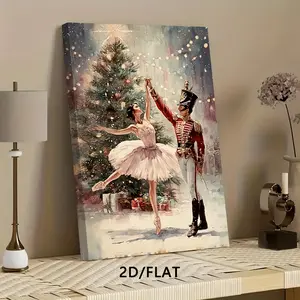 2D/FLATT, 1 Piece Printed Canvas Art Nutcracker Ballet Dancer Christmas Tree Christmas Decoration Poster Suitable for Home Decor Farmhouse Living Room, Bedroom, Office, Cafe Decoration - Indoor Hanging Decoration Suitable for Any Holiday Perfect Gift, Hal