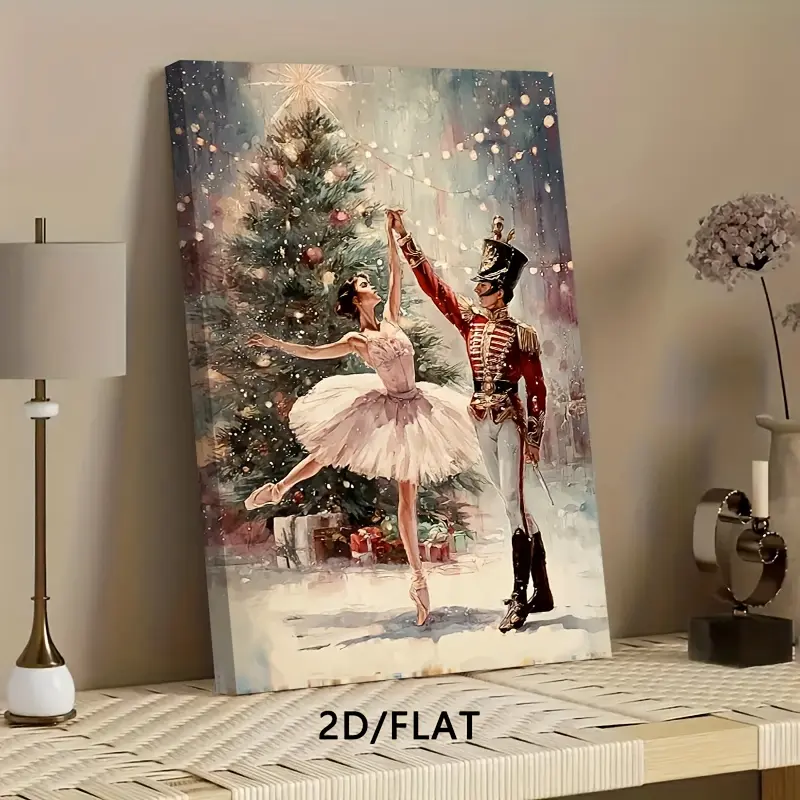 2D/FLATT, 1 Piece Printed Canvas Art Nutcracker Ballet Dancer Christmas Tree Christmas Decoration Poster Suitable for Home Decor Farmhouse Living Room, Bedroom, Office, Cafe Decoration - Indoor Hanging Decoration Suitable for Any Holiday Perfect Gift, Hal
