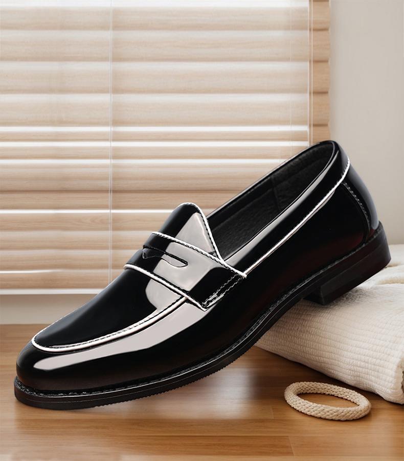 Men's Contrast Stitch Penny Loafers, Glossy Slip-On Formal Dress Shoes8662