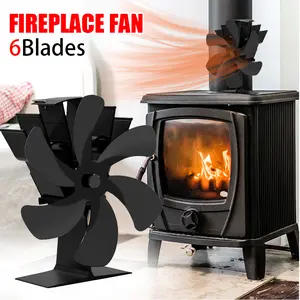 Black Stove Fan 6 Blade Heat Powered Fireplace Fan Log Wood Burner Eco Quiet Stove Fan Heater Home Efficient Heat Distribution