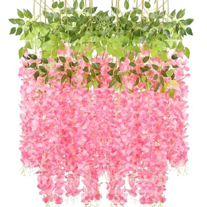 Bushy Silk Artificial Wisteria Flower Garland Set, 6-Count 43-Inch (3.6ft) Plastic Vine Strings, Home Wall Ornaments for Wedding Decor, Garden Decorations, Valentines Day Supplies