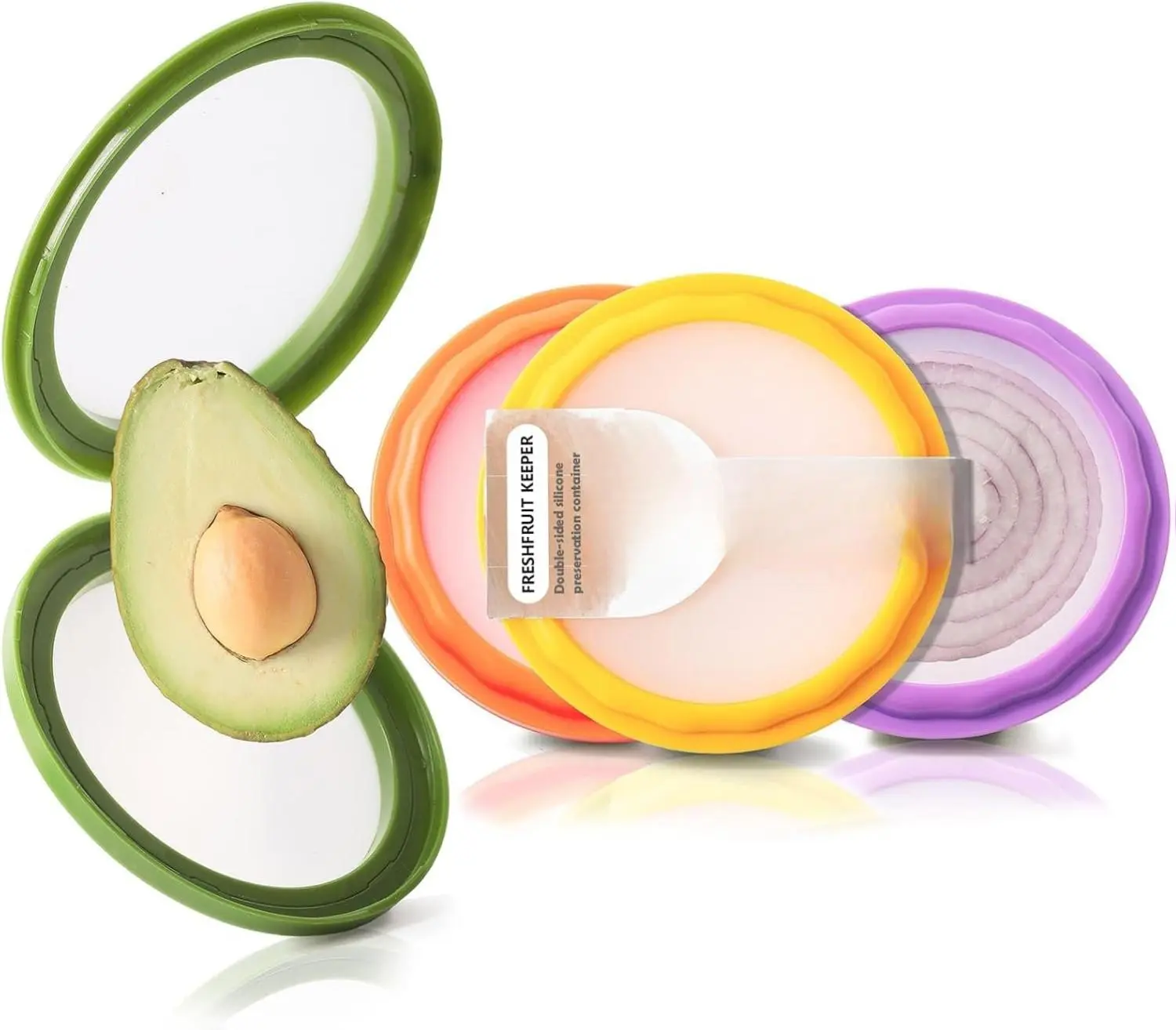 [New Deal] - 4-Piece Airtight Food Storage Containers Set – Avocado Saver, Onion Keeper, Silicone Kitchen Organizers for Fridge, Reusable & Leak-Proof to Lock in Freshness