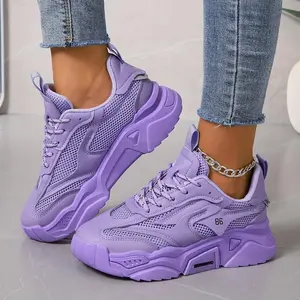 Women’s Breathable Casual Sneakers – Purple low-top lace-up thick TPR sole, all-season comfortable fabric lining, fashionable convenient shoes