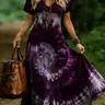 【Black Friday】Plus Size Tie-Dye Pattern V-Neck Short Sleeve Maxi Dress, Casual Summer Dress for Parties & Daily Wear, Bohemian Fashion Dress