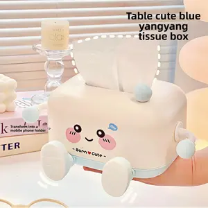 Highly attractive tissue box, cute cartoon-style creative cream-colored desktop tissue box for home use, suitable for the living room coffee table as a storage box