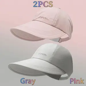 Unisex 2-Pack Sun Protection Dome Top Baseball Caps, Hats for Women, Anti-UV Breathable Lightweight Quick-Dry Light Acrylic Hats, Adjustable Velcro Closure, Extra Large Brim for Spring Summer, Anti-Uv Hats summerwins,summerwins